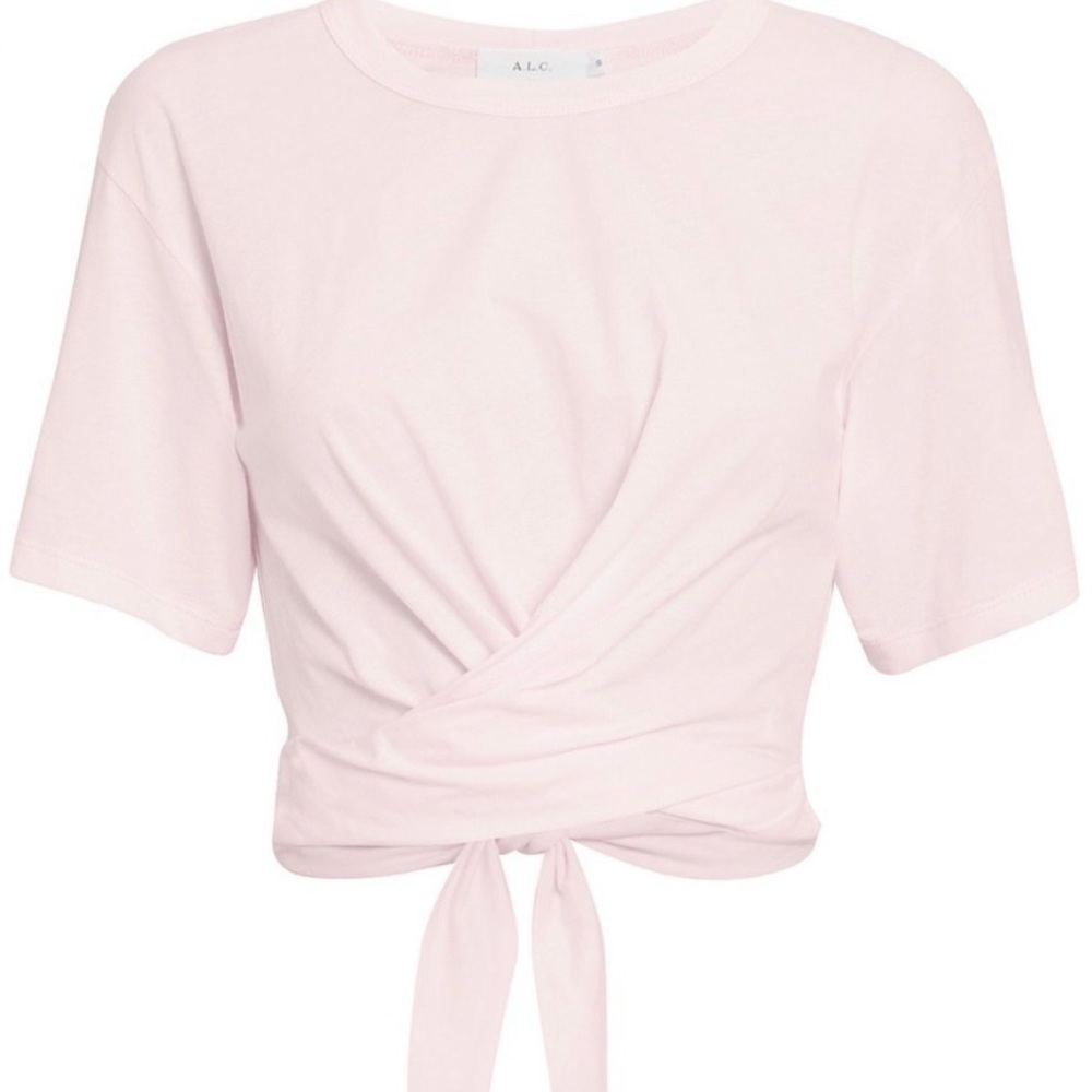 A.L.C. Jules Light Pink Twist Front Tie Back Short Sleeve Crop Top Size XS